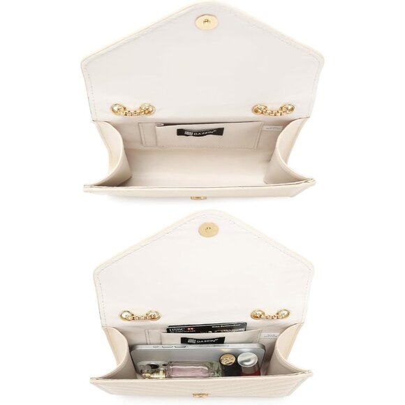 ⚡ Women's Cream Stylish Evening Clutch Chain Shoulder Strap Crossbody Bag - Picture 4 of 5